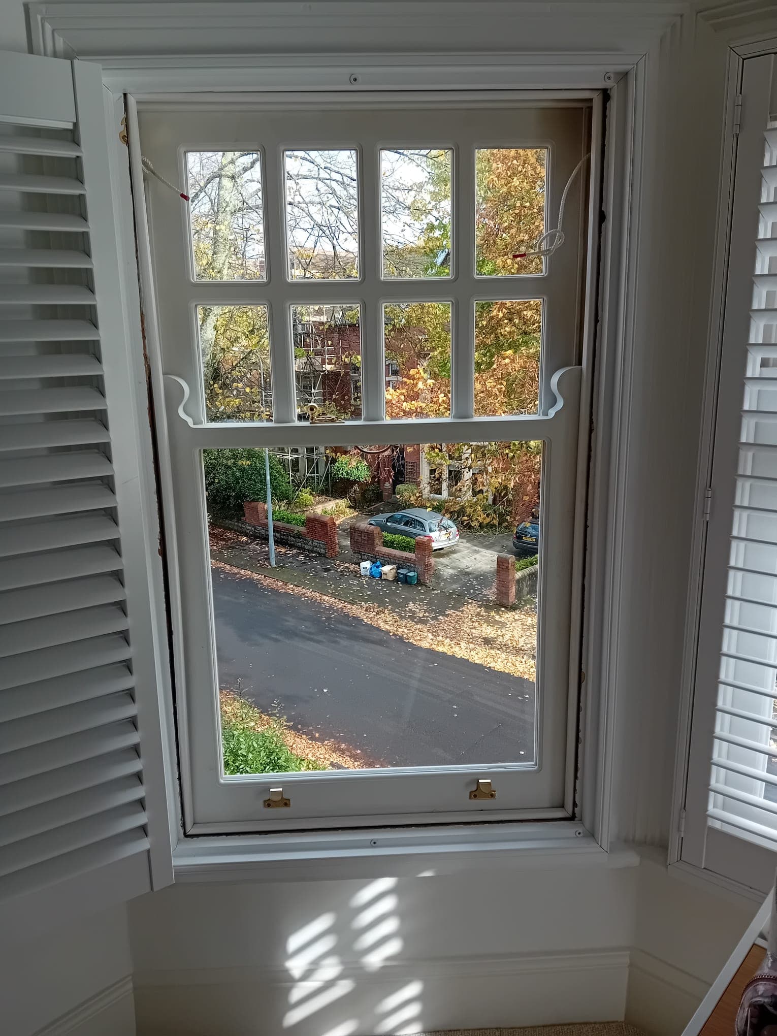 New hardwood sash windows with double glazing retrofitted into existing Victorian frames